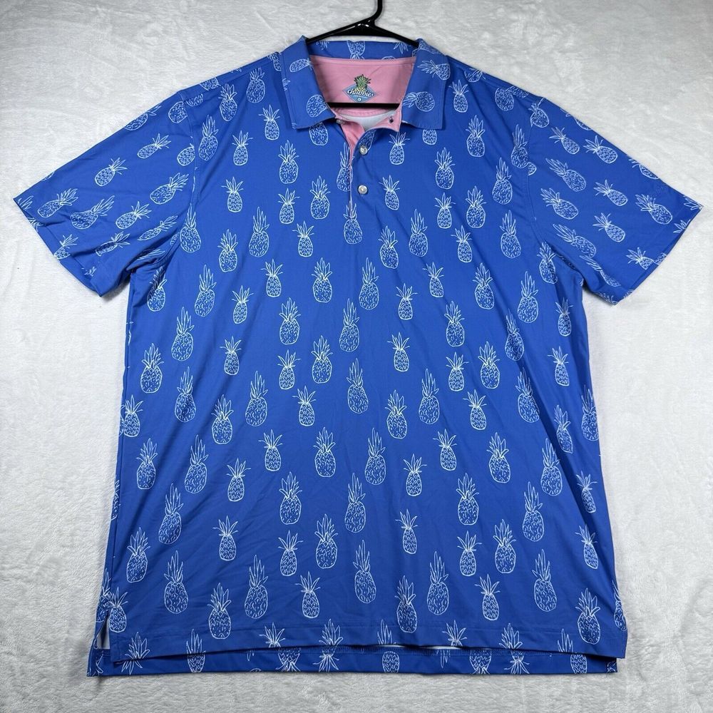 Chubbies Polo Shirt‎ Mens Large Blue Golf Stretch Performance Preppy Pineapples